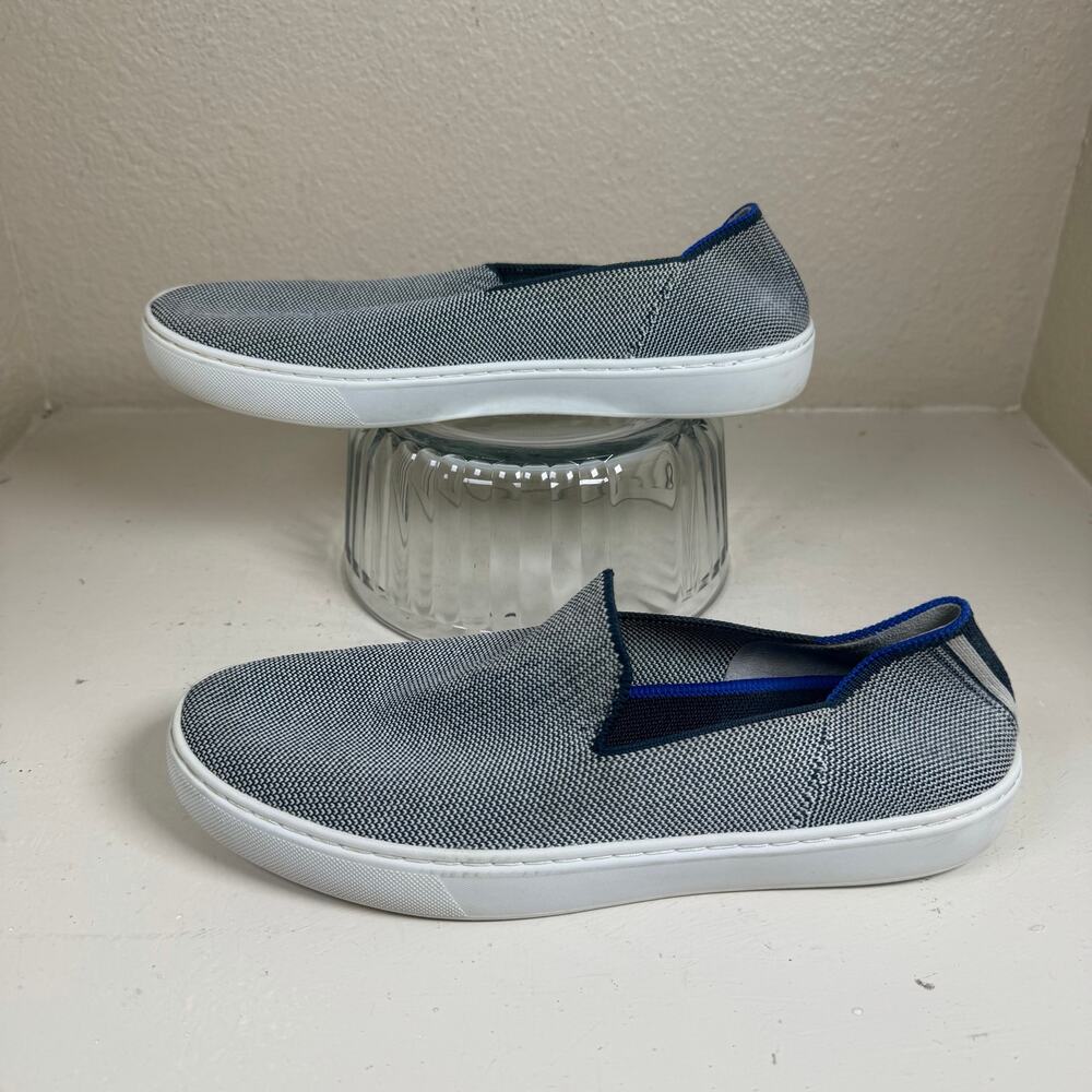 Rothys The Original Slip On Sneakers in anchor blue and white knit pattern size9